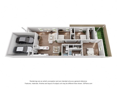 Floor plan for 3 beds, 2 baths, 1350 sqft